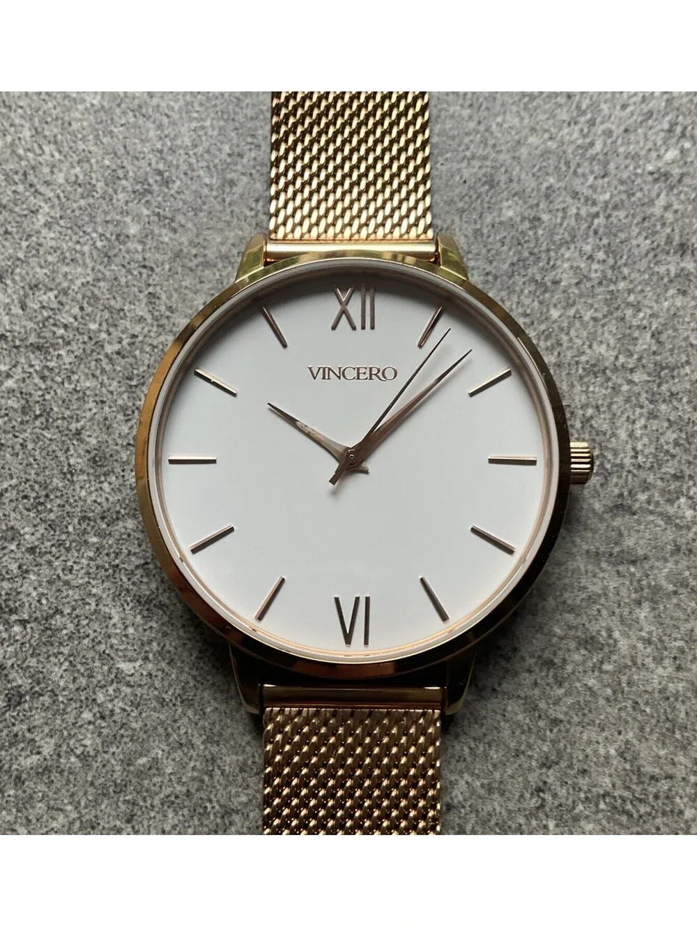 Vincero Womens Watch 38mm Rose Gold Tone Case And Mesh Metal Band White Dial D4